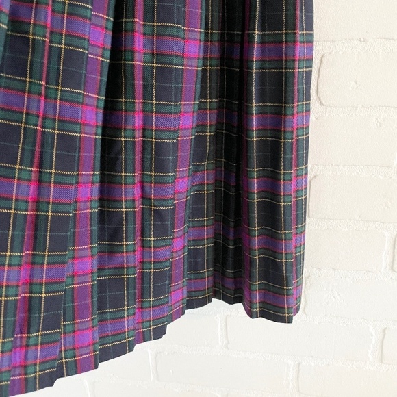 Vintage Midi Skirt Pleated Plaid Academia School prep Purple Green Sz 10 Petite - Picture 3 of 7